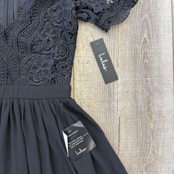 NWT Lulus Black Lace Skater Dress Sz XS LBD Crochet Lace Mini Angel in Disguise - Picture 3 of 14